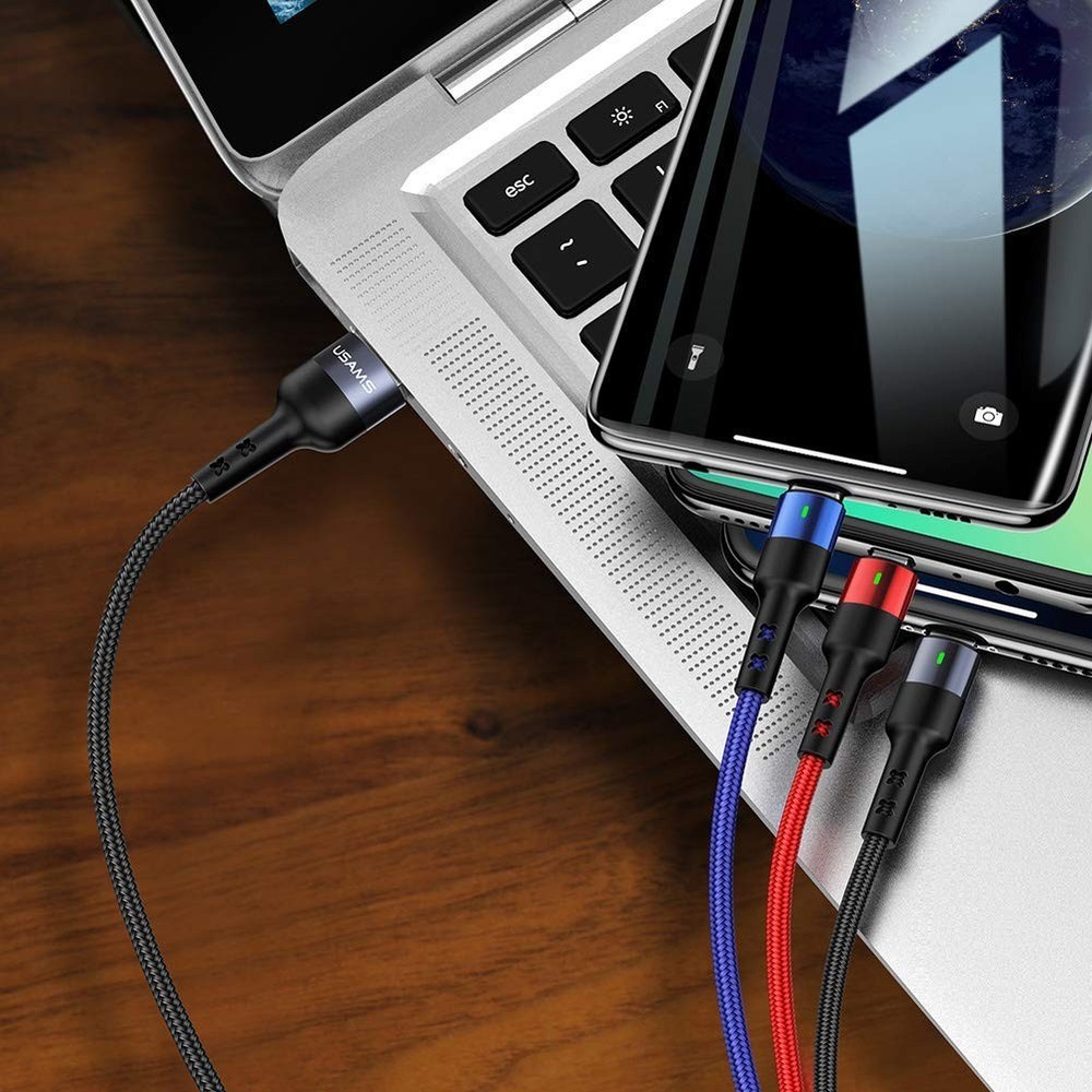 USAMS Multi USB Cable 1ft 2Pack Short 3 in 1 Charging 1FT, Multicolored