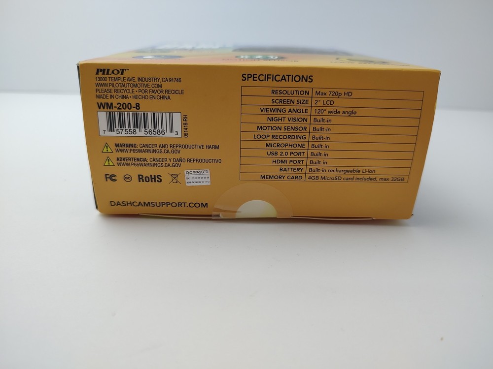 Pilot Dash Cam 4GB SD Storage Dashboard Camera with Window Suction Mount