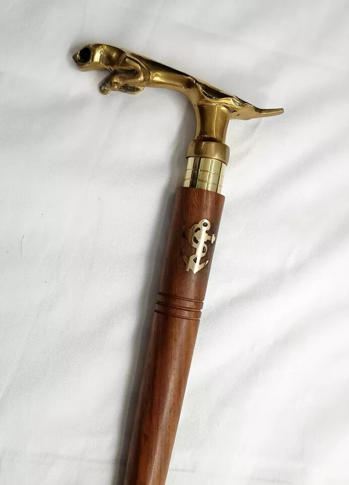 Shoe Horn Handmade Vintage Solid Wooden Brass Jaguar Handle - Nautical Style