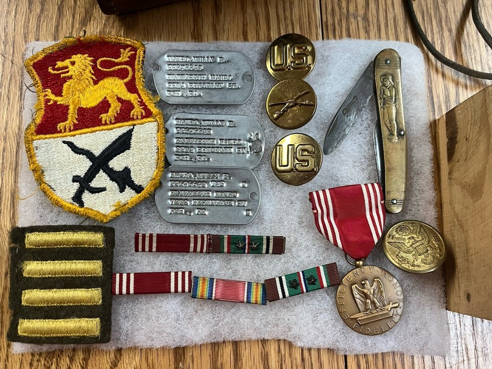 WWII 15th Cavalry Regiment Grouping Papers Dog Tags Ribbons Pins ETC ETO Neat