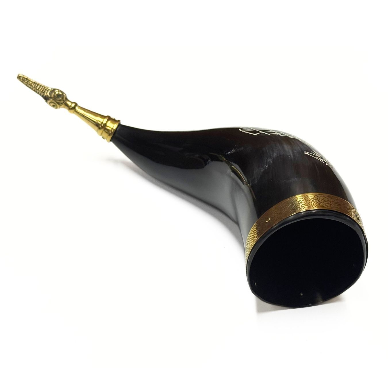 12-14" Viking Compass Horn with Brass Accents