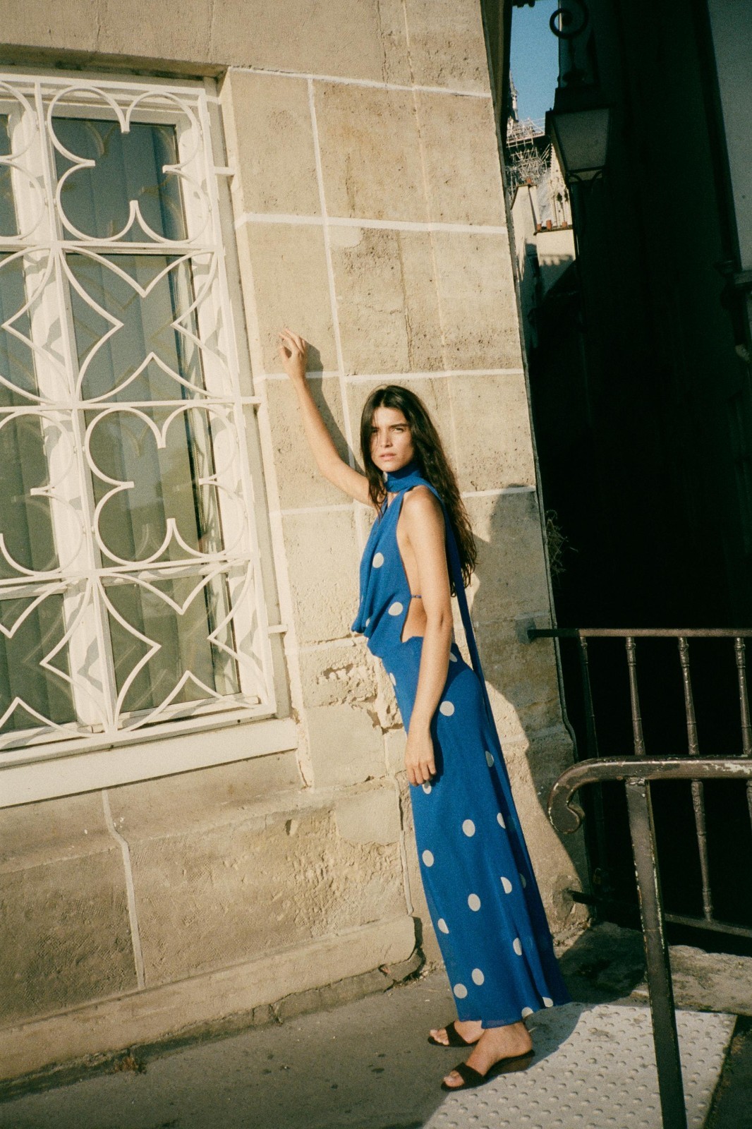 ZARA NEW FW25 PRINTED POLKA DOT MIDI DRESS Blue / White 8410/430_M,L