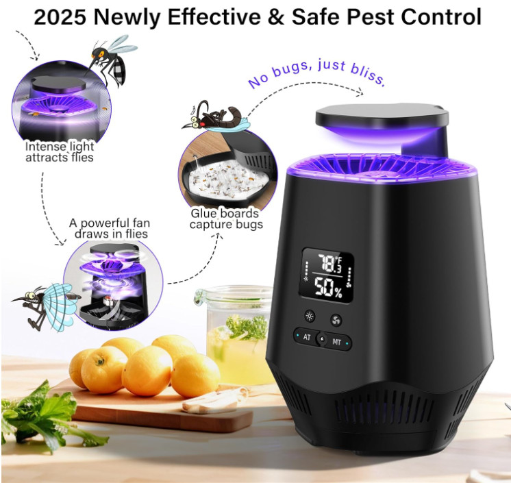 Indoor fruit fly trap with temperature & humidity sensor, includes 10 sticky boa