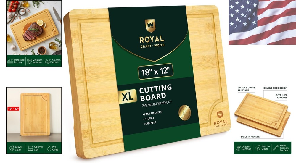Sustainable Bamboo Cutting Board - Versatile 18"x12" for Kitchen Prep & Serving