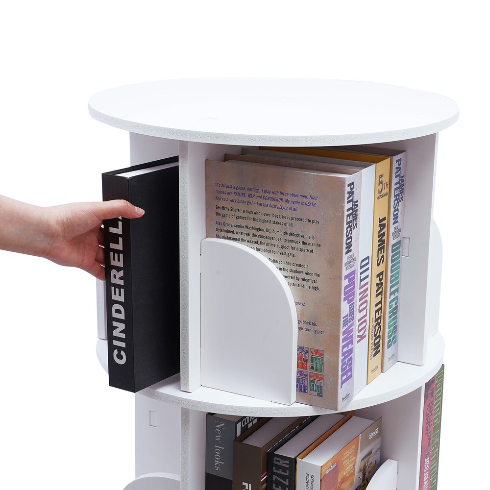 3-Tier 360?? Rotating Shelves Bookshelf Stackable Floor Standing Organizer Shelf