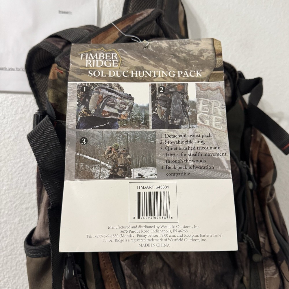 Timber Ridge Hunting Backpack Outdoor NWT