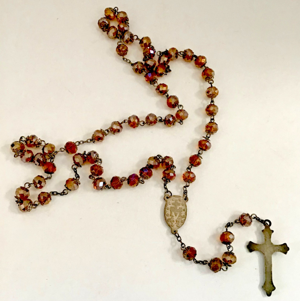 ROSARY IN AMBER AURORA BOREALIS BEADS