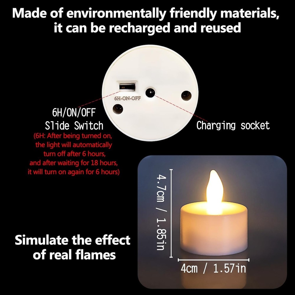 12pcs LED Rechargeable Tea Lights with Remote Timer and USB Charging Base Fla...