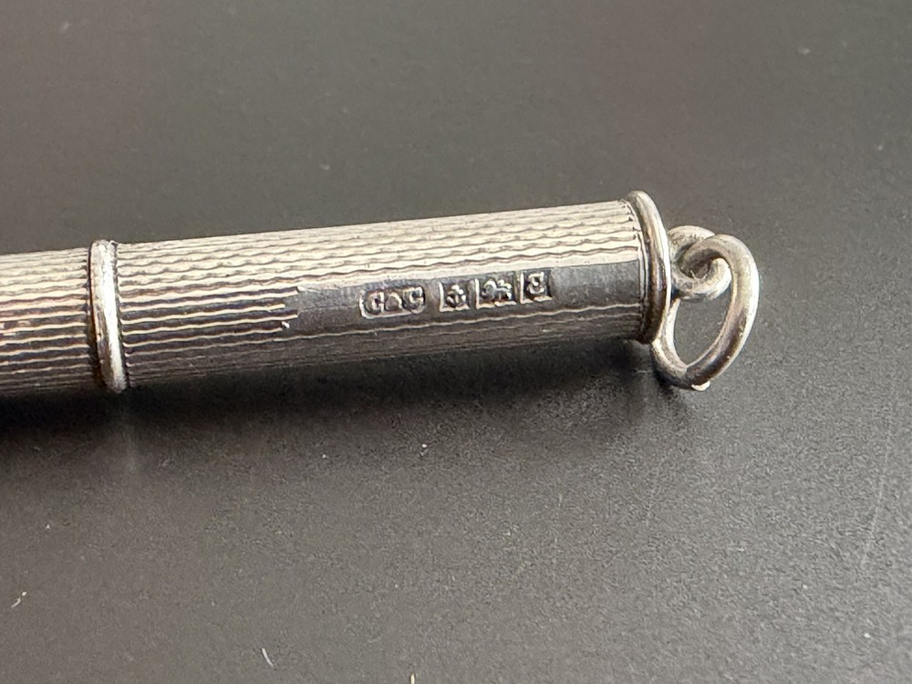 Solid Silver Engine Turned Twist Action Toothpick Pendant Cohen & Charles 1954