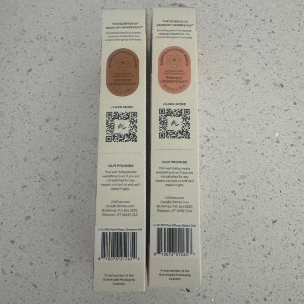 2 Lifelines Pen Diffusers With Essential Oil Blend Cinnamon Roll + Chai Latte