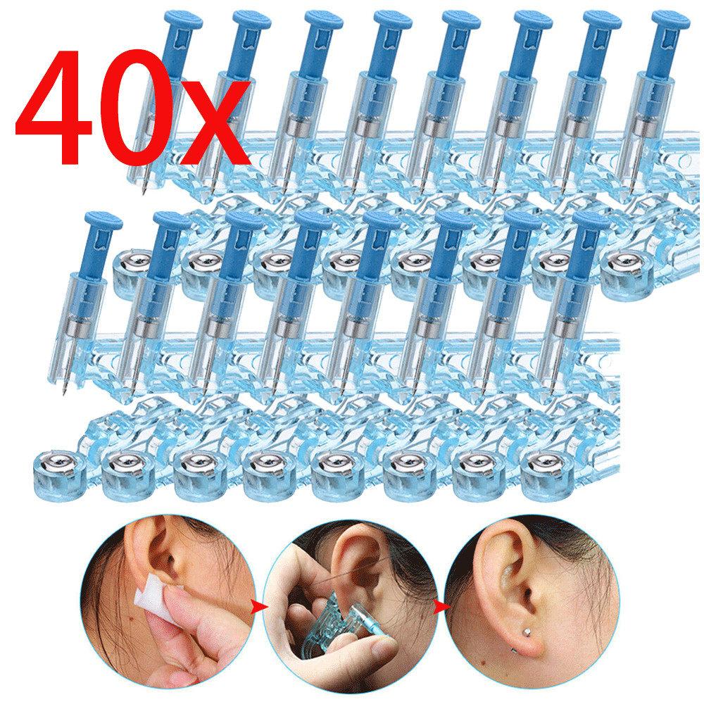 Professional Disposable Ear Studs Piercing Gun Ear Pin Stud Piercer Tool 40PCS
