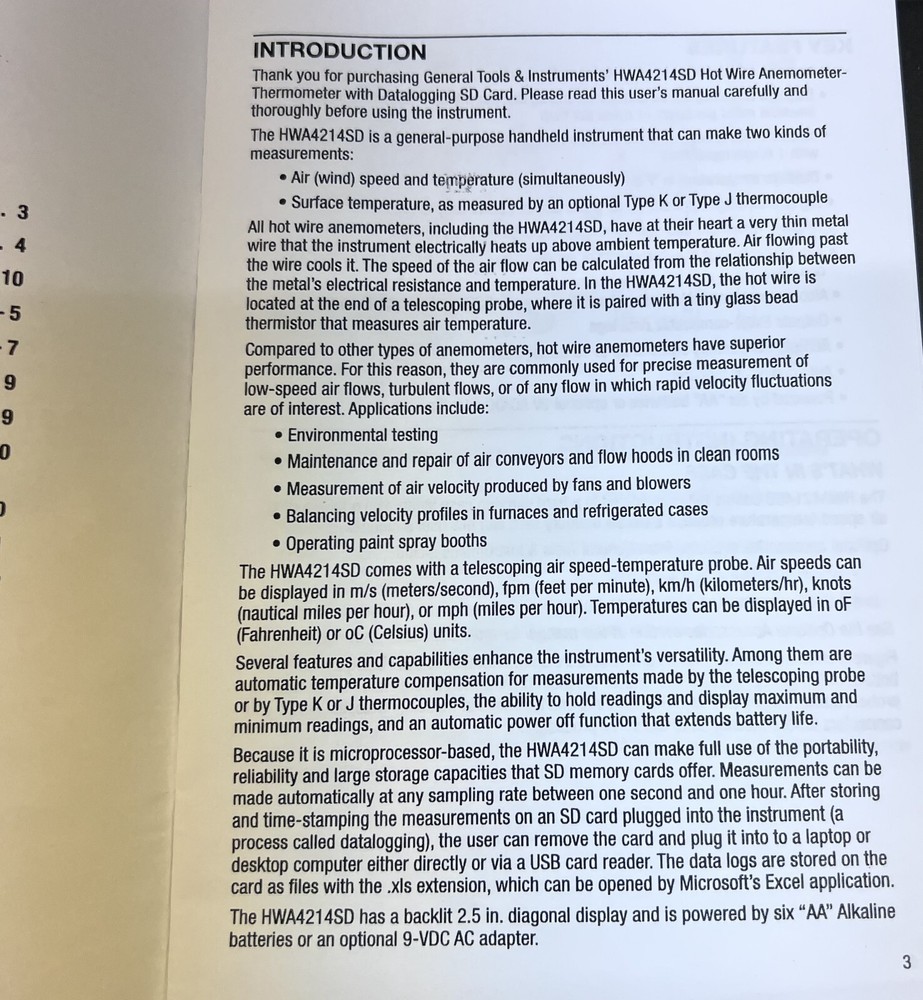 General Tools HWA4214SD Digital Hot Wire Anemometer, with Data Logging SD Card
