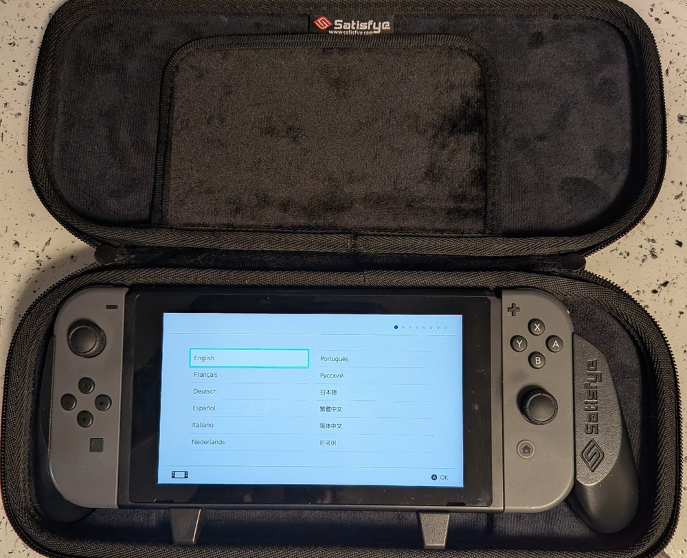 Nintendo Switch V1 Handheld Bundle - Satisfye ZenGrip Pro, Case, Gray Joycons