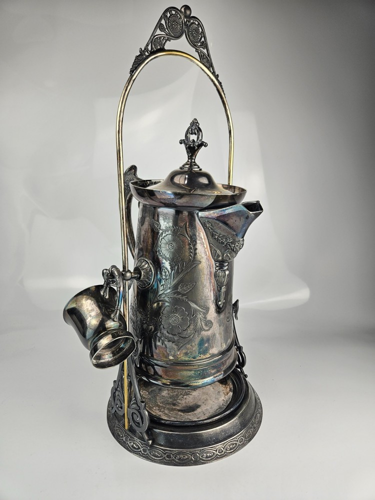 Antique Rockford Quadruple Plate Tilting Coffee Pot Stand Set