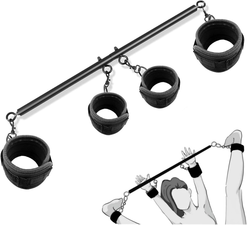Adjustable Spreader Bar BDSM Restraint Set with Handcuffs and Ankle Cuffs