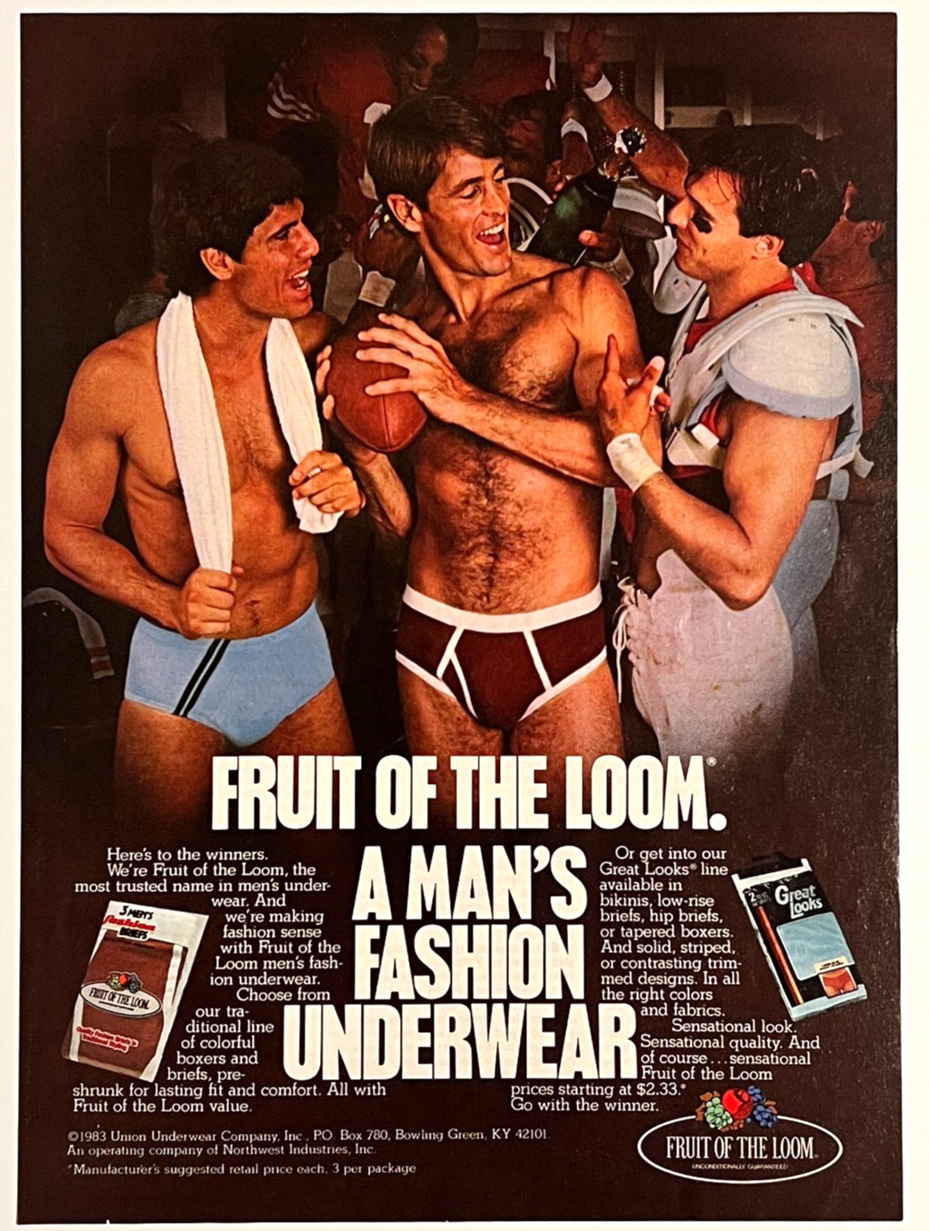 Fruit Of The Loom Men's Fashion Underwear Briefs Hot Male Model Vintage Ad 1983