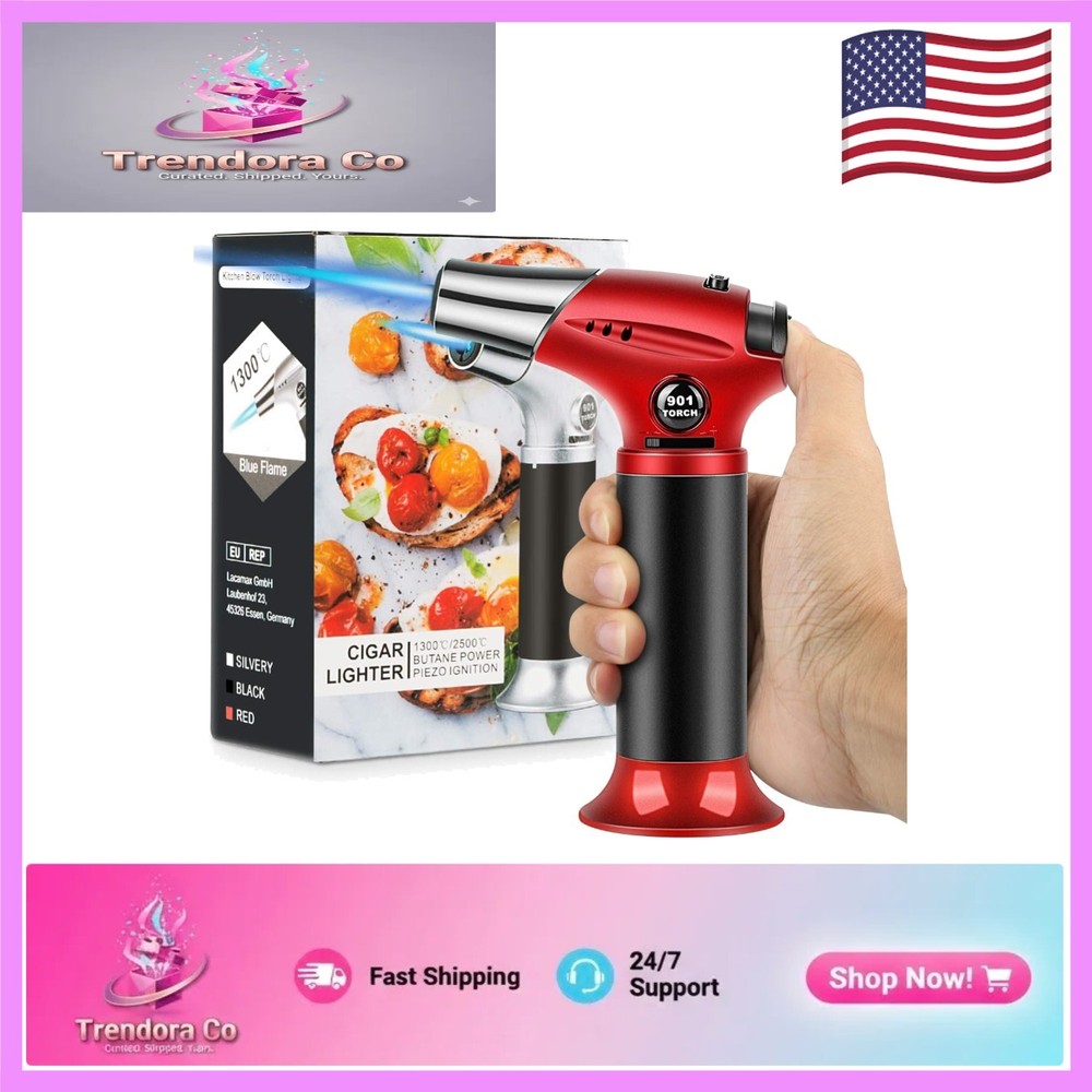 Professional Mini Blow Torch - Adjustable Flame Kitchen Torch for Baking & BBQ