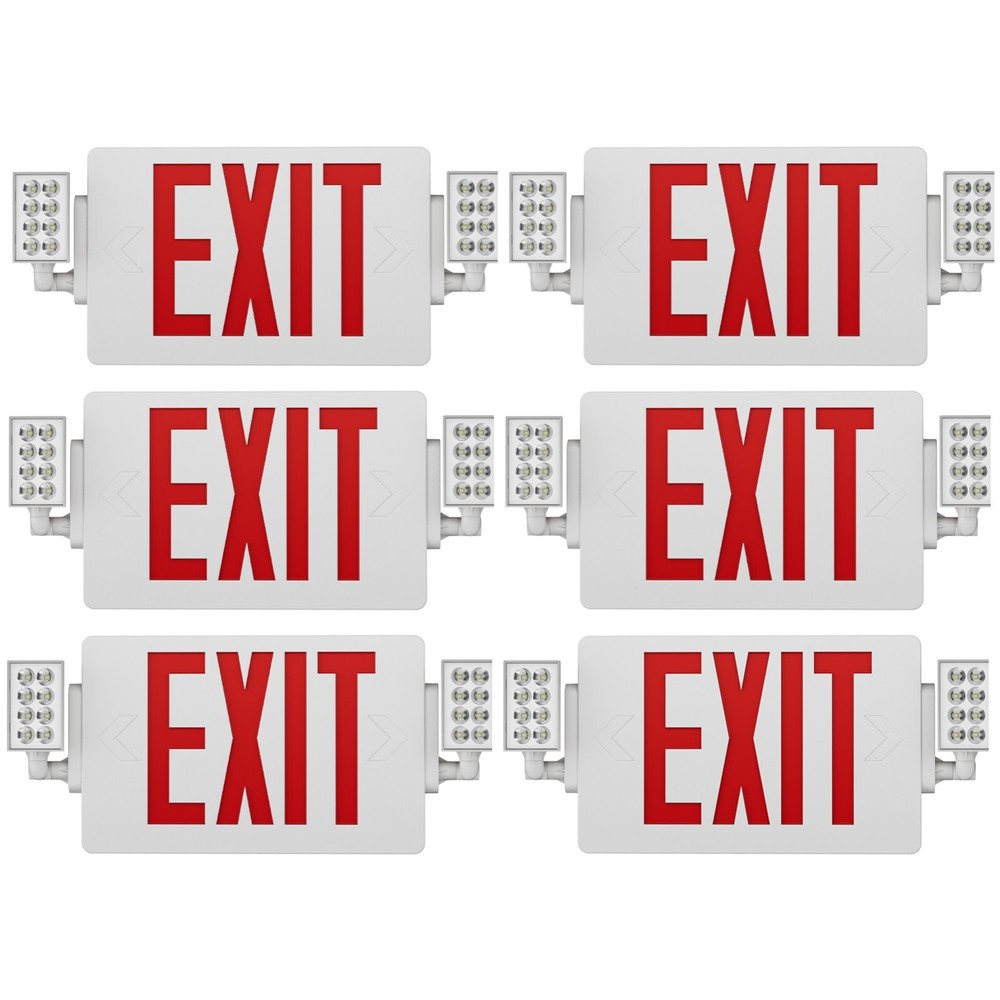Spectsun 6 Packs Led Exit Light Red Exit Sign with Lighting Combo Battery Backup