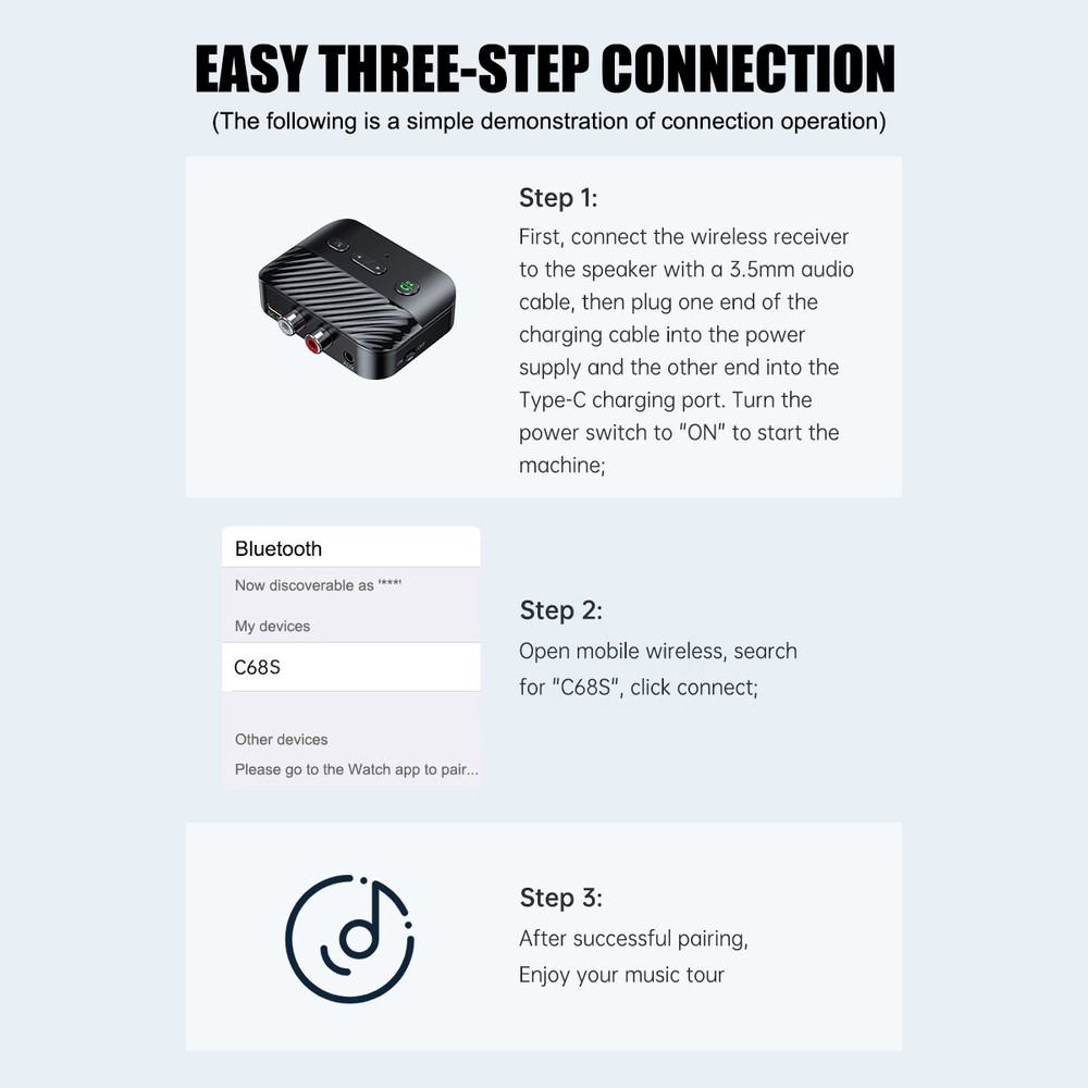 Bluetooth 5.3 Receiver Transmitter Wireless 3.5mm AUX to 2 RCA USB Audio Adapter