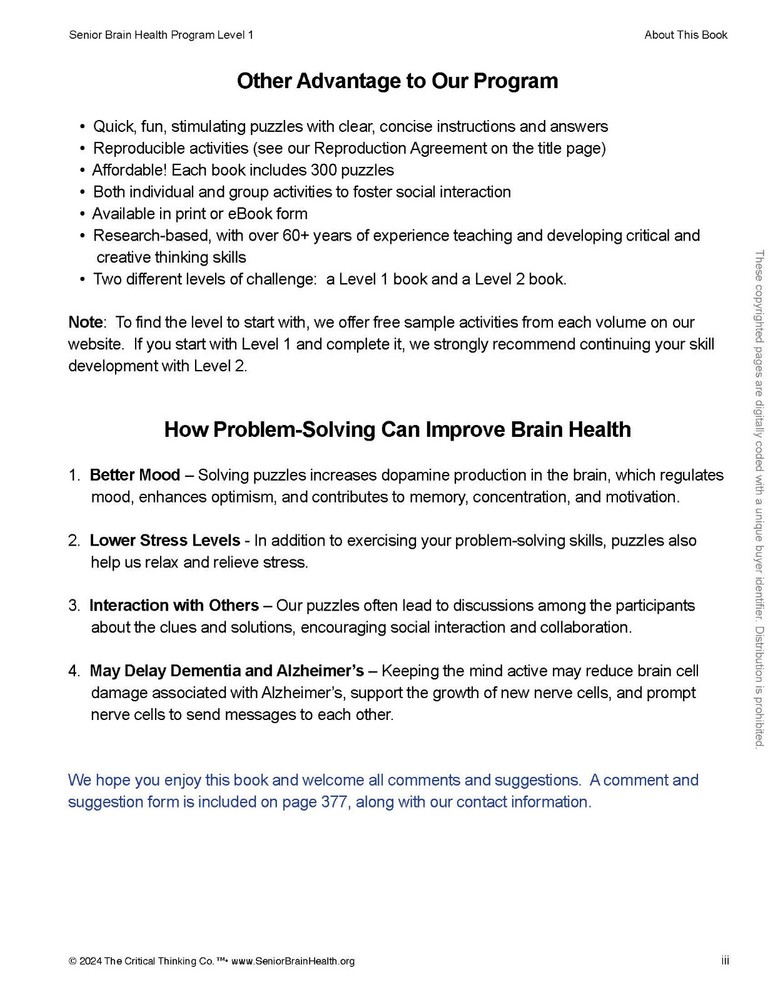 Senior Brain Health Research-Based Problem-Solving Puzzle/Activity Workbook