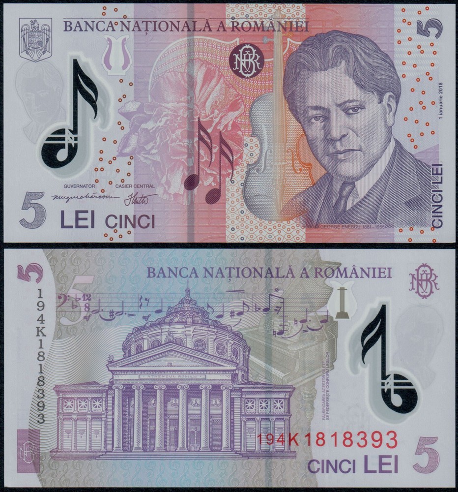 ROMANIA 5 LEI (P118) 2019 POLYMER UNC