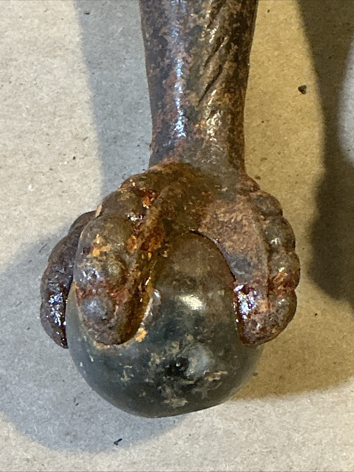 Set Of 4 Antique Cast Iron Glass Ball Table Feet Claw Feet As Is INV-AD60