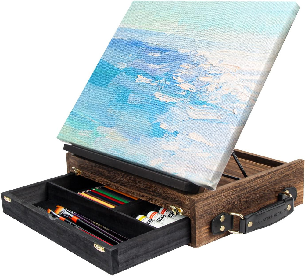 J JACKCUBE DESIGN Rustic Wood Adjustable Portable Desktop Table Easel with Stora