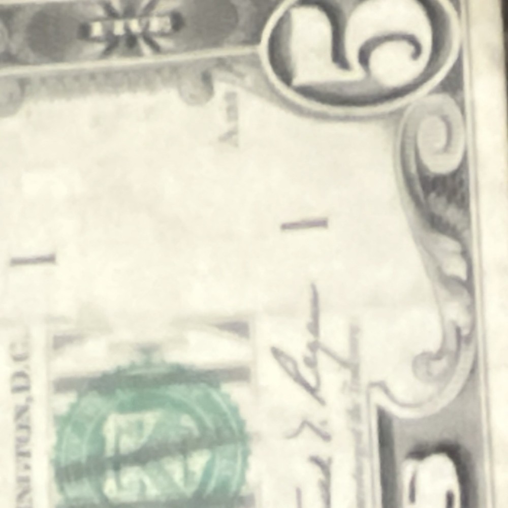 $5 Error Note Misaligned Printing A20831772A US Paper Money
