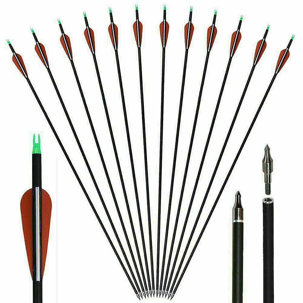 30" Archery Carbon Target Hunting Arrows Adjustable Nock Replaceable Field Point