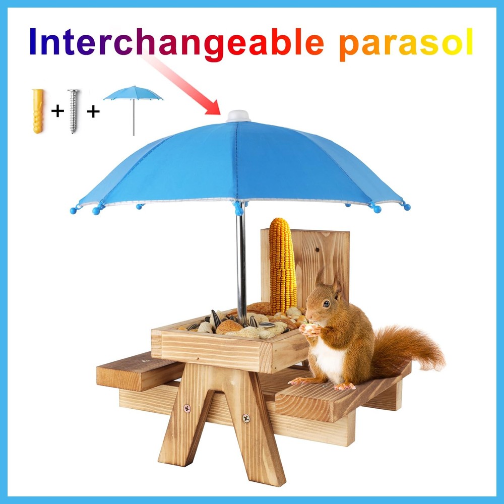 Squirrel Picnic Table Feeder Replacement Mini Umbrella for Outside (Blue) Blue