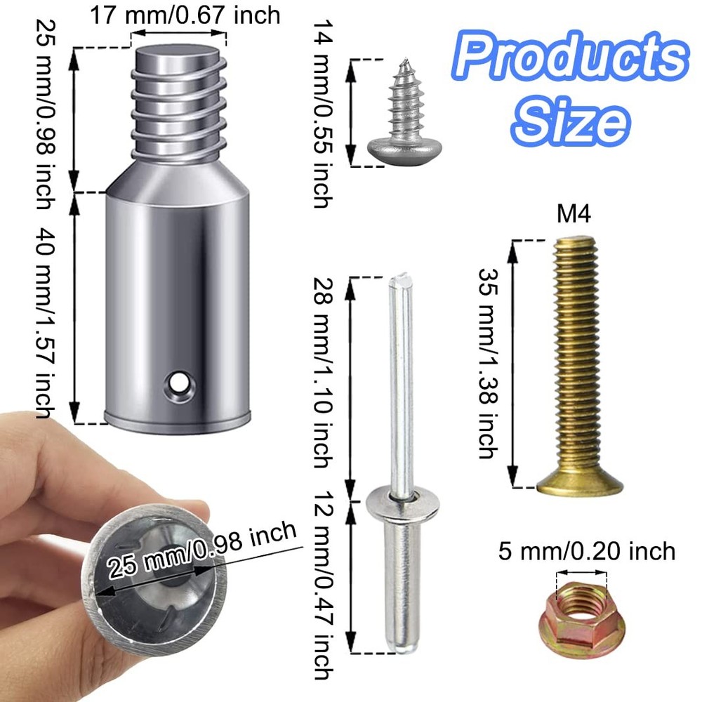 6 Pack Threaded Tip Replacement, Aluminum, 1 Inch Pole, Mop, Broom Adapter