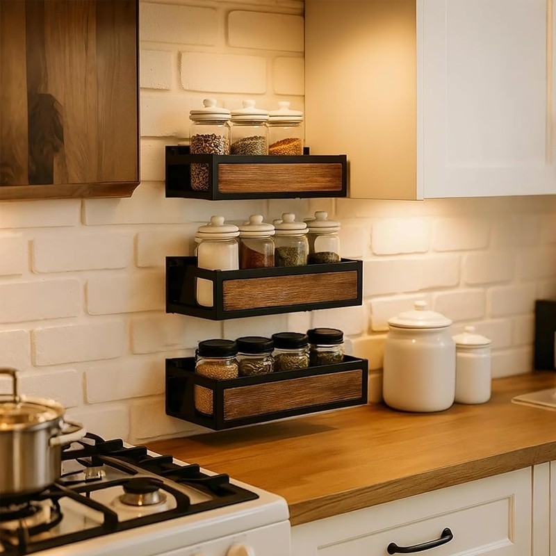 Wall Mount Spice Rack Organizer Easy Installation Durable Kitchen Storage New