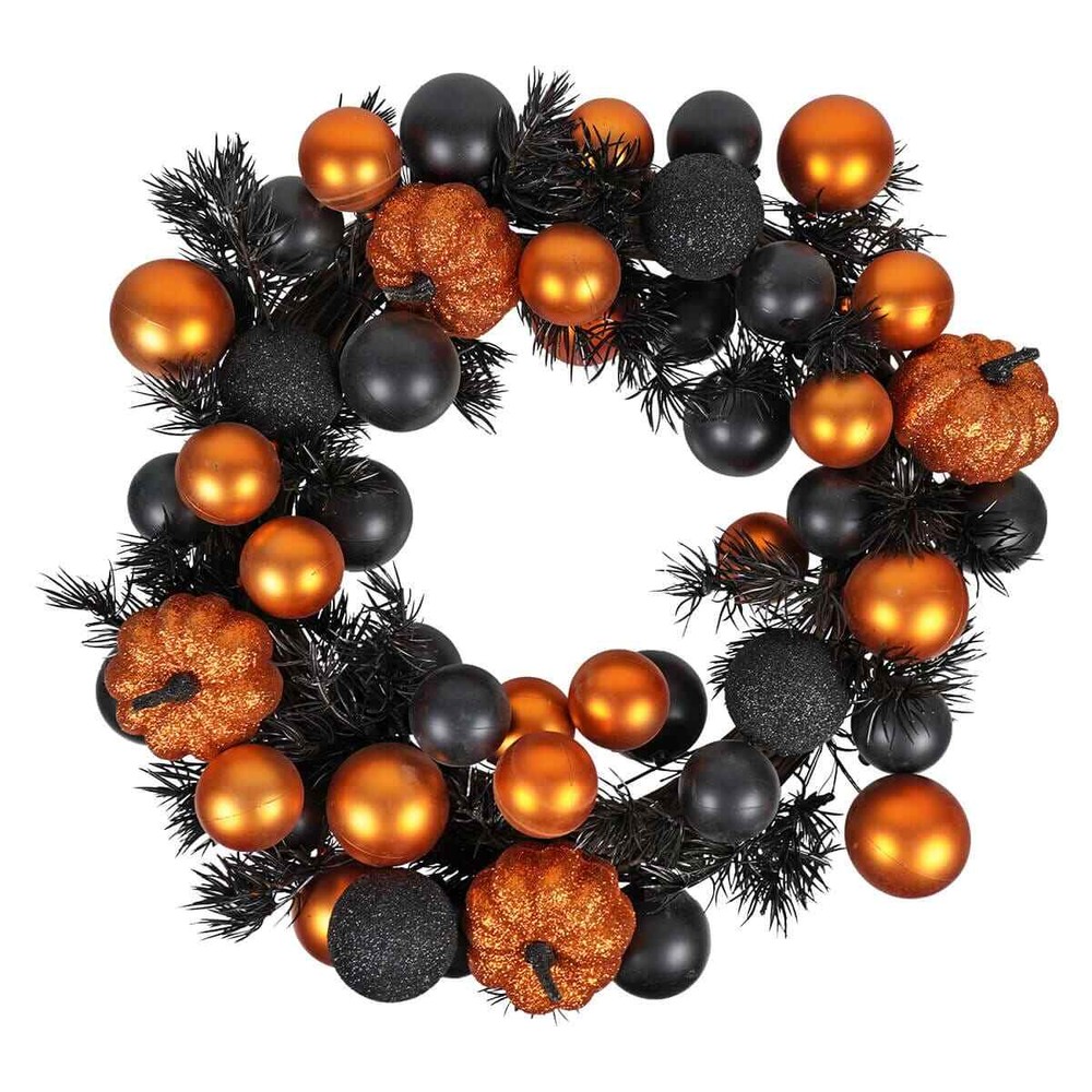 Orange & Black Pumpkin Ornament Wreath