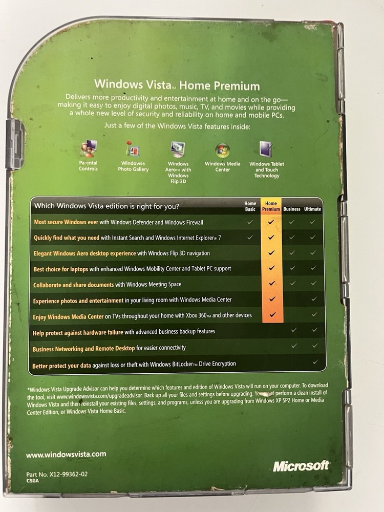 Microsoft Windows Vista Home Premium - Full Version for Windows V66I00715