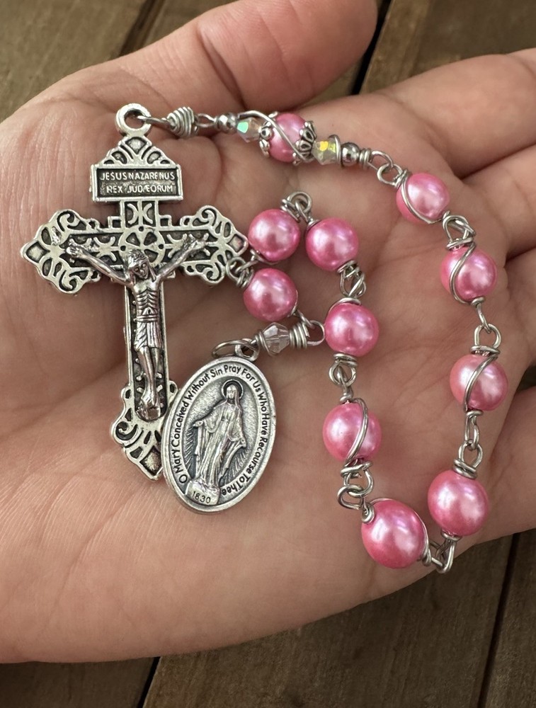 Immaculate Conception Single Decade Rosary, Pink Rosary-Handmade