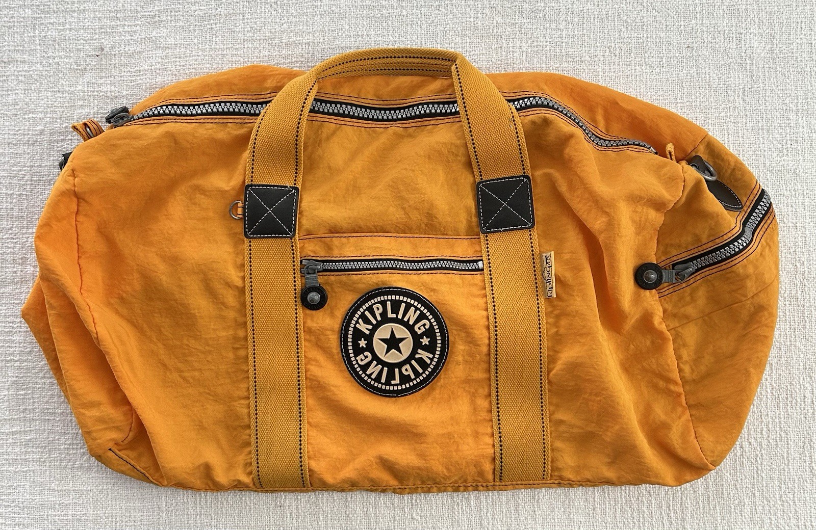 Classic Kipling Large nylon duffle bag  Yellow 14” X 24” No Shoulder Strap