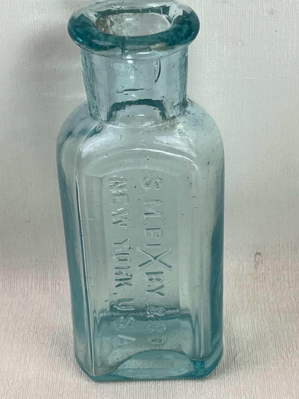 Early 1800's - 1900's Aqua Bottle S.M. BIXBY & CO NEW YORK USA Blow Mold
