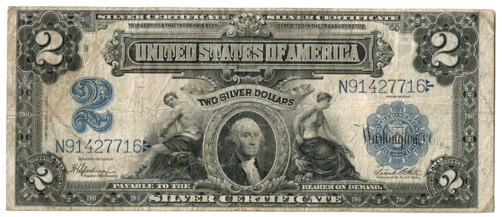 1899 $2 SILVER CERTIFICATE NOTE FR.258 MINI PORTHOLE SPEELMAN WHITE