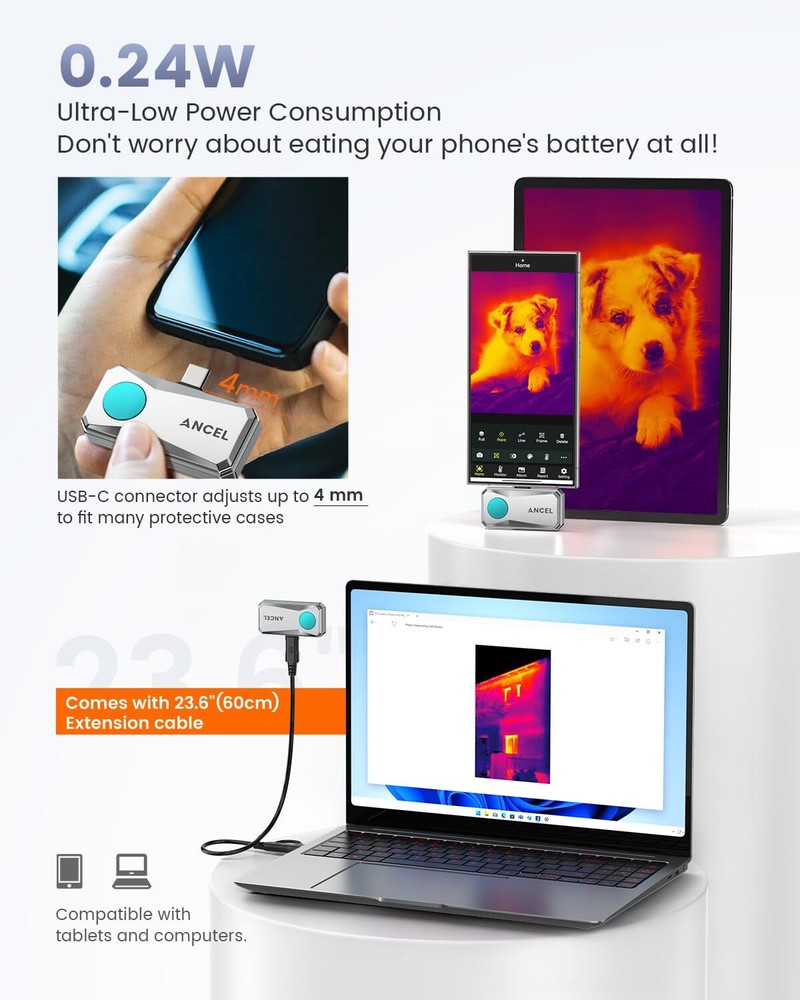 ANCEL Thermal Imaging Camera for Android 256x192 IR Resolution 25Hz Refresh Rate