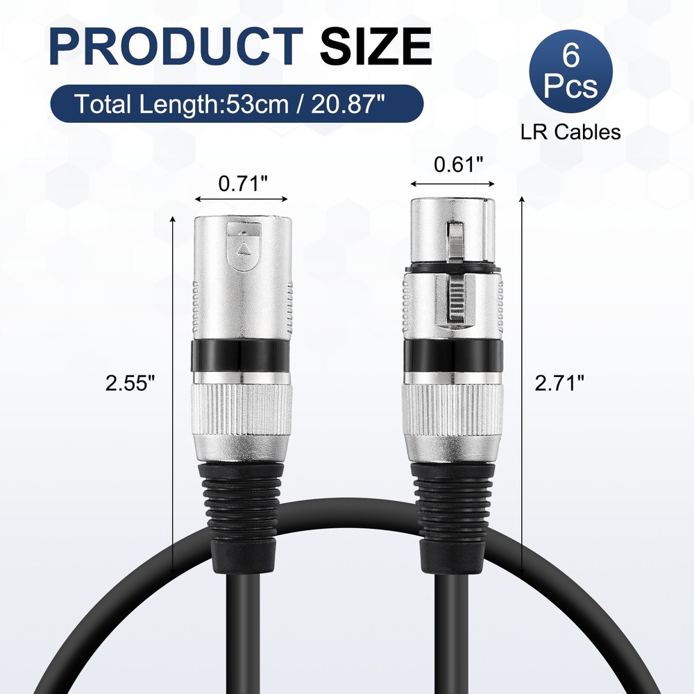 6 Pcs XLR Cables, 1.5 ft Microphone Cable for Live Recording Studios, Black