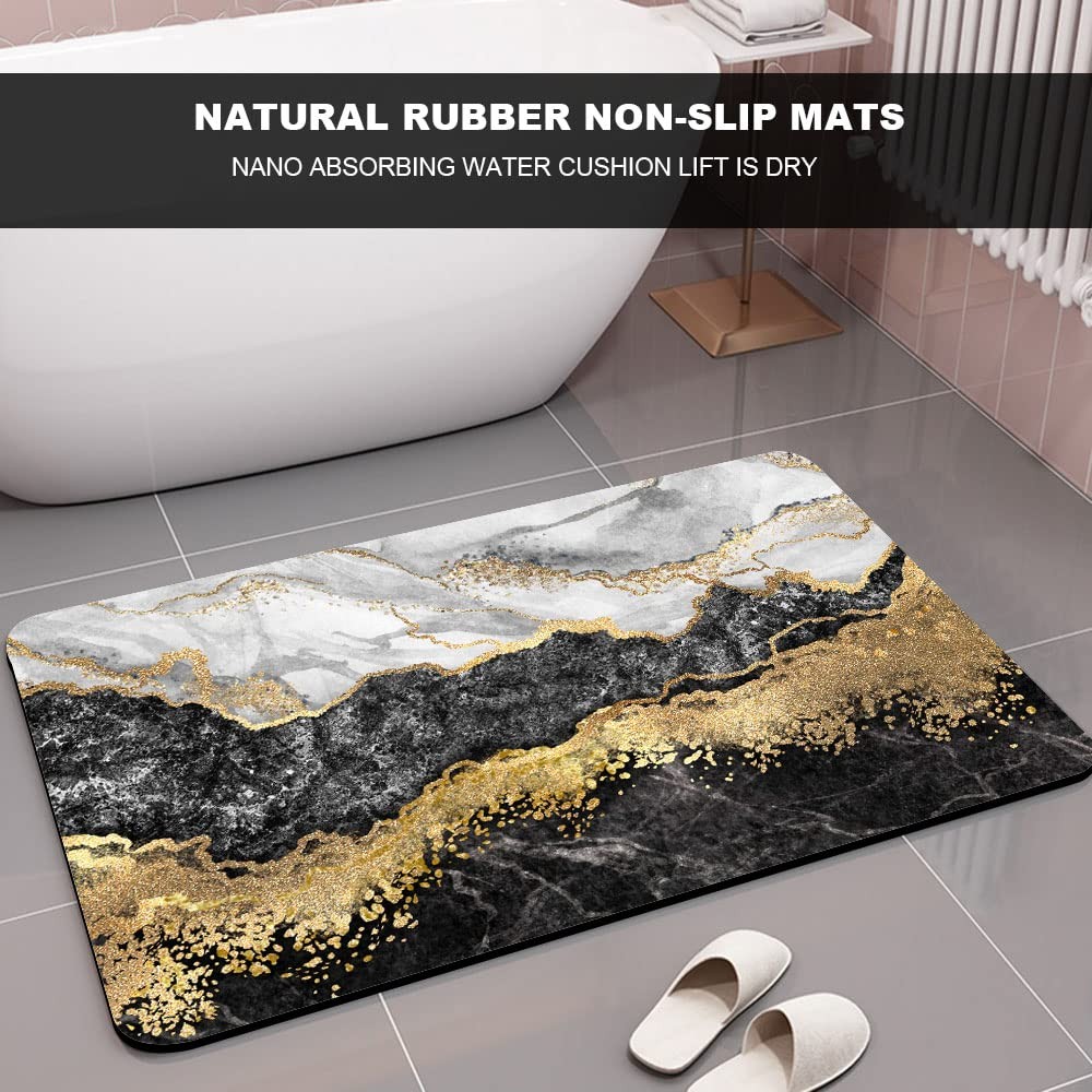 ZHUZHISHAN 1'4" x 2'0" (Rectangular), Black White Gray Gold Marble