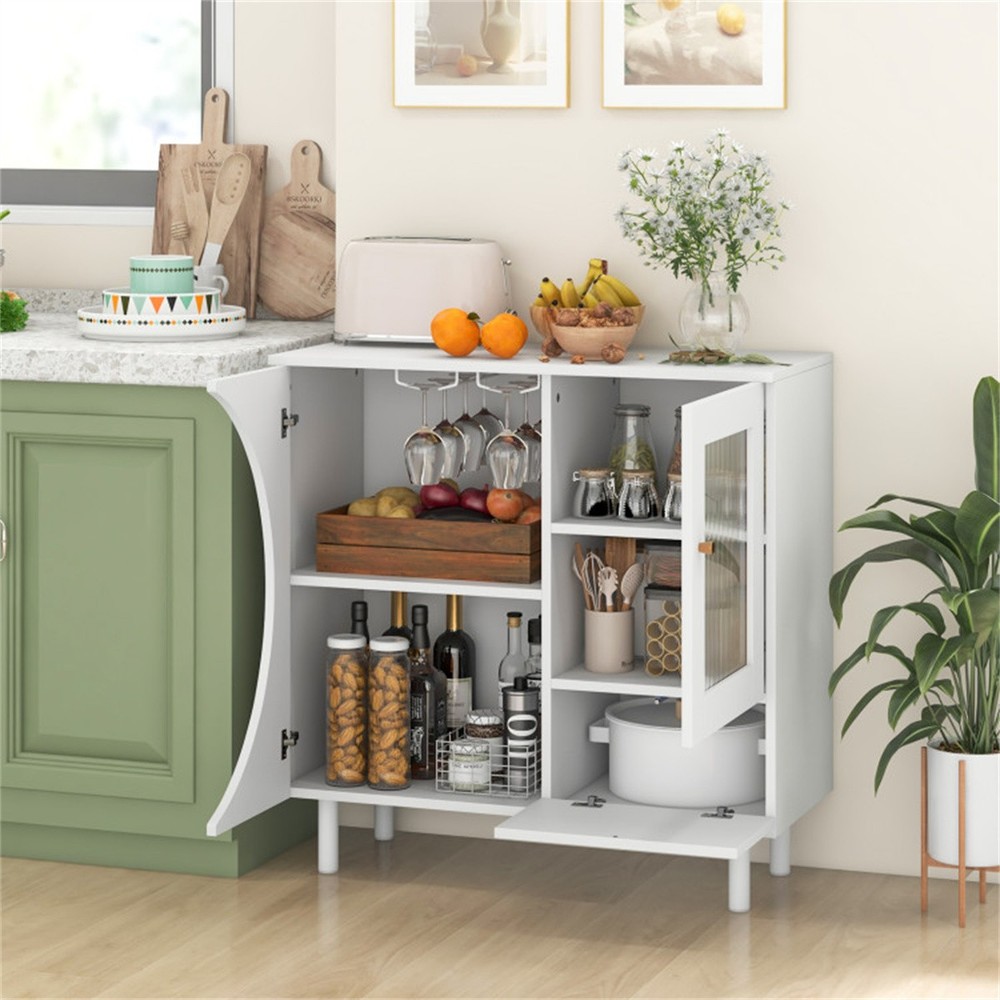 Buffet Sideboard Storage Cabinet with Drawer & Crescent-shaped Flap Versatile
