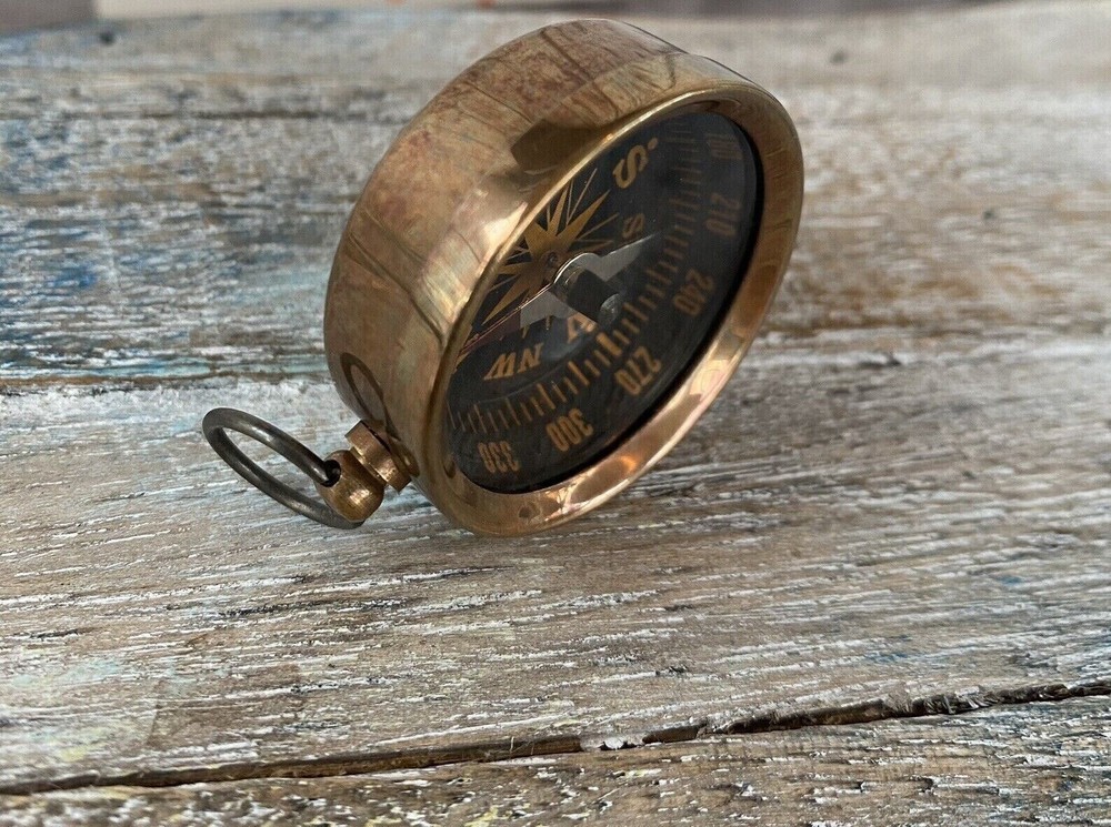 Nautical Keychain Old Vintage Style Brass Pocket Compass