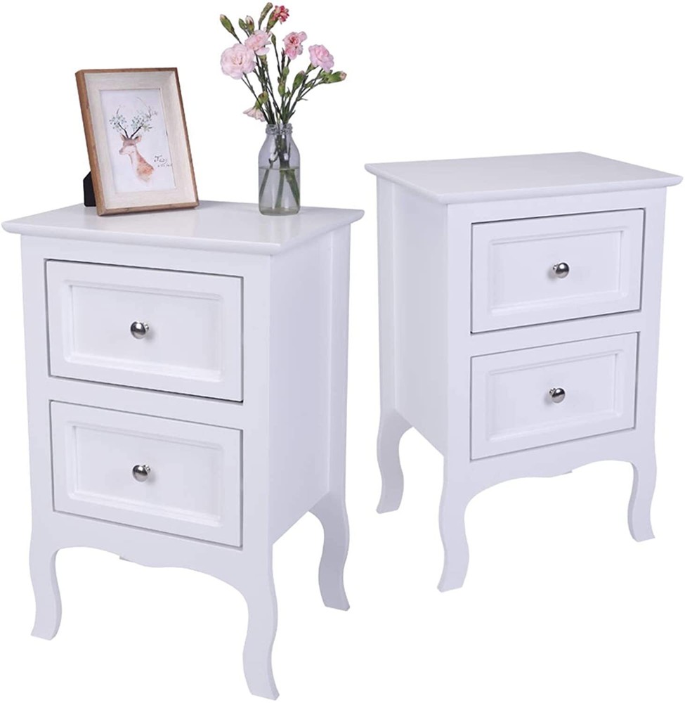 2Pcs Nightstand End Table with 2-Drawer Wood Simple Modern Sofa Couch Side Table