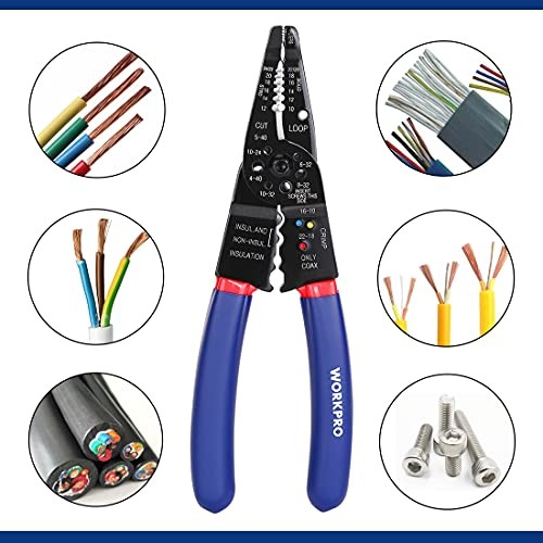 WORKPRO Wire Stripper Set, 8-Inch Multi-Tool and 8 INCH, Red, Blue