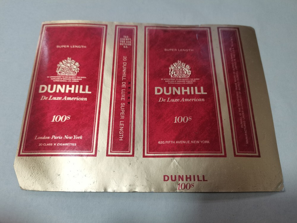 opened empty cigarette soft pack--100 mm-Hong Kong--Dunhill