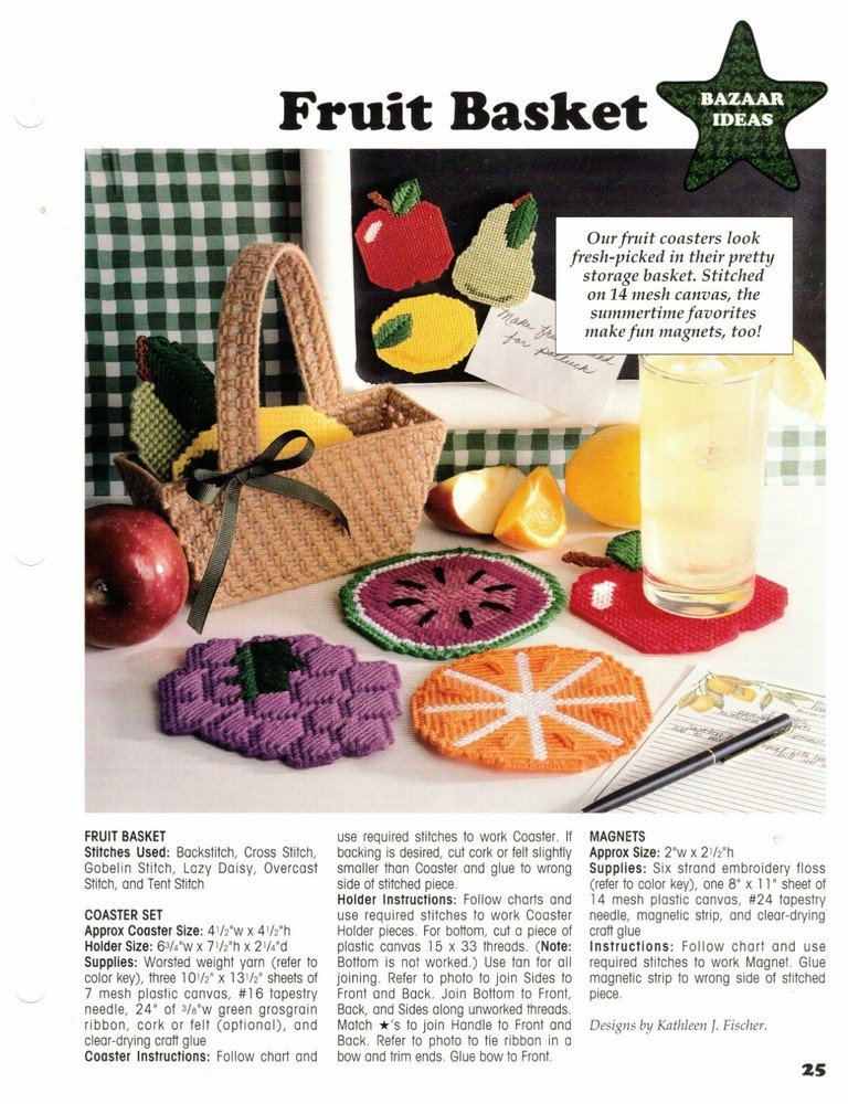 Fruit Basket Coasters Plastic Canvas Pattern Projects By Leisure Arts