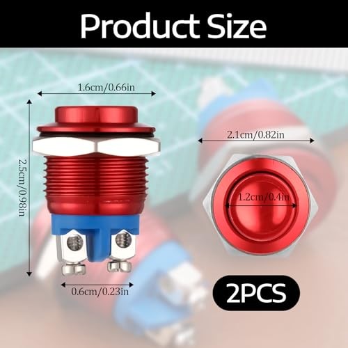 2PCS Momentary Push Button Switch 12V, Momentary Switch 16MM High Round