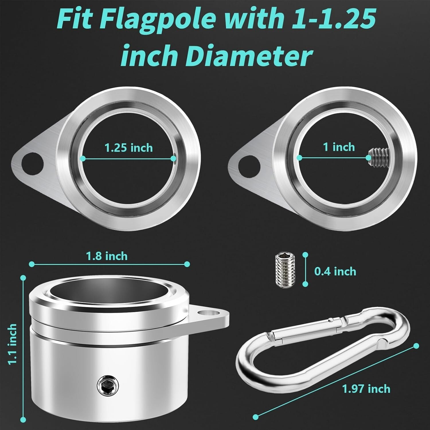 Flag Pole Rings 1.25 Inch 2PC, Anti Wrap Spinning Flag Pole Clips Swivels