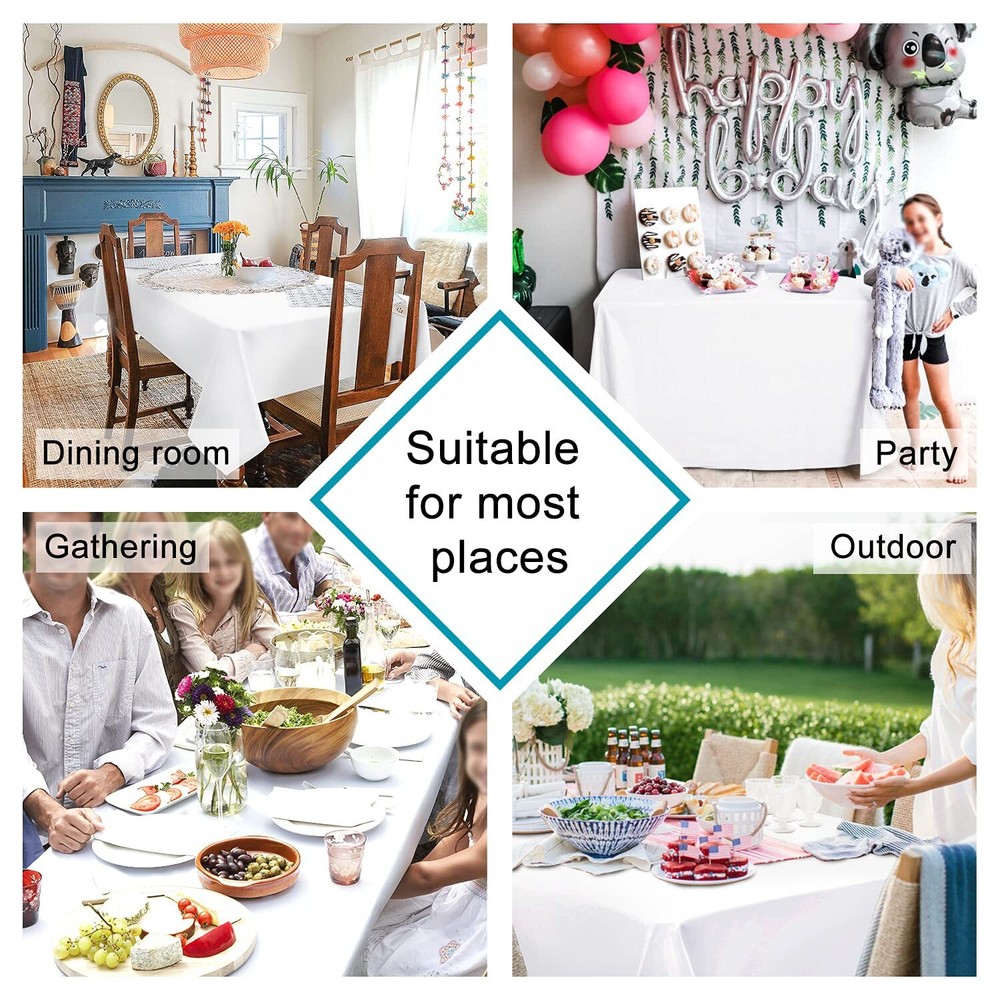 White Square Tablecloth - Waterproof and Spillproof Washable Fabric Table Clo...